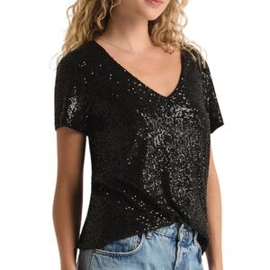 Z Supply MARBELLA V-NECK SEQUIN TOP IN BLACK size Small